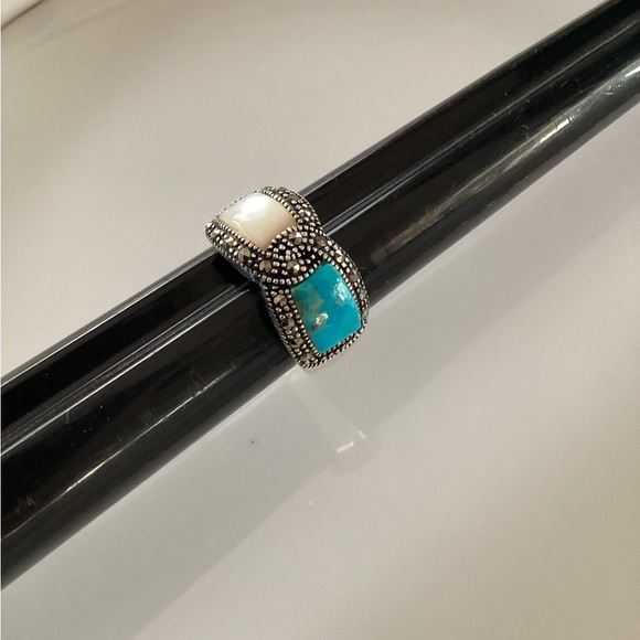 Turquoise/Mother of Pearl/Marcasite Ring - Picture 2 of 8